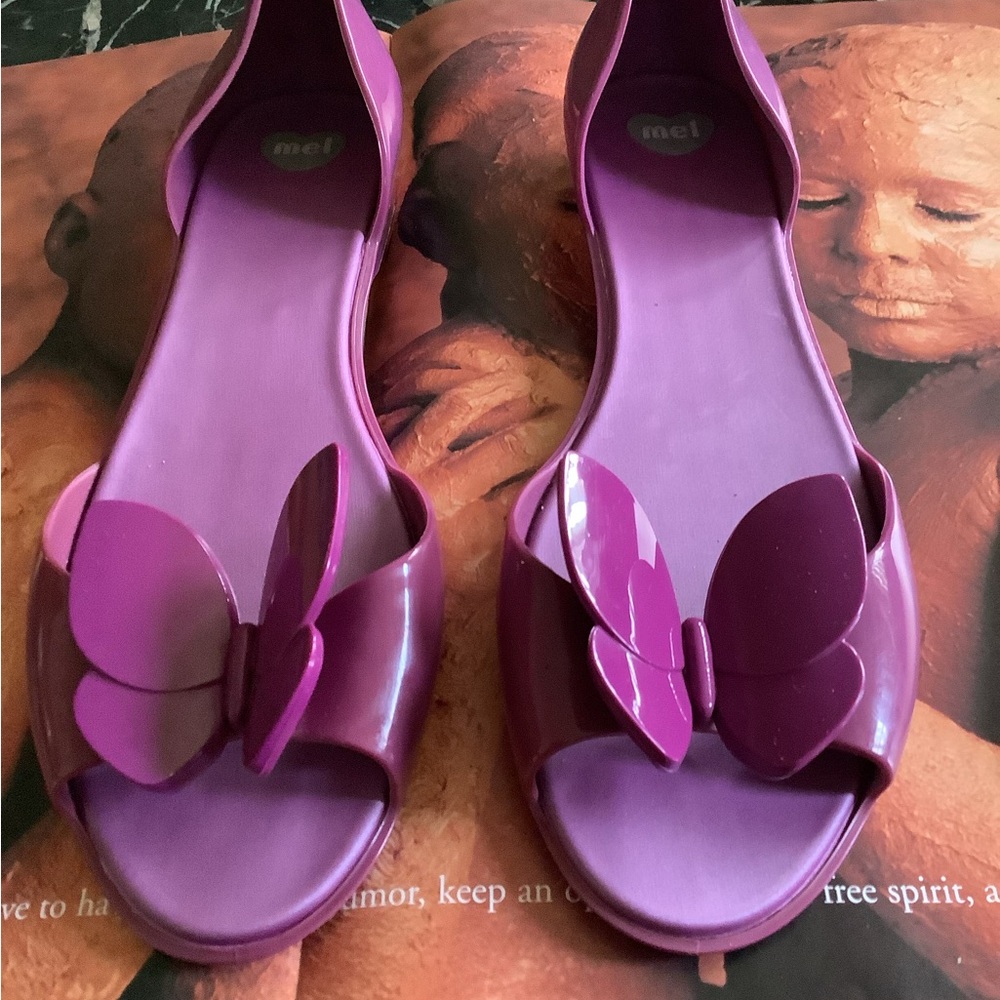 Mel by Melissa glossy purple peep toe women’s flats size 8